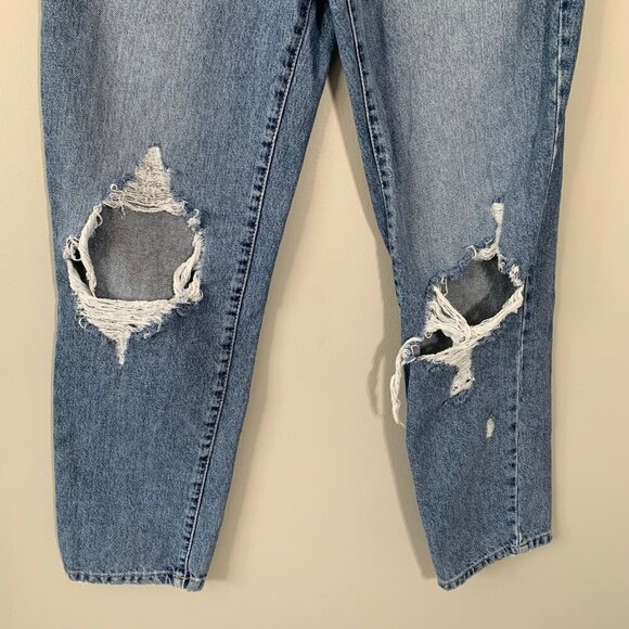 Forever21‎ high rise button fly distressed boyfriend medium wash denim jeans - Picture 3 of 11